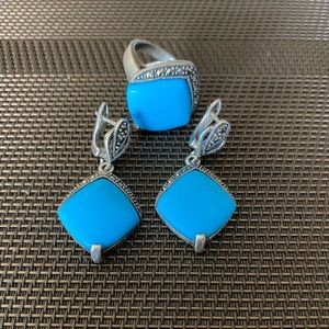 Turquoise Stone Jewelry Set- necklace, earrings, ring